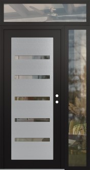 Diamond C7 50" x 96" black/black clear Glass Panel stainless steel LHI with Sidelite and Transom clear Glass