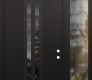 Modern Steel Front Door DIAMOND A8 50" X 96" BLACK/BLACK MIRRORED GLASS PANEL BLACK LHI WITH SIDELITE AND TRANSOM CLEAR GLASS