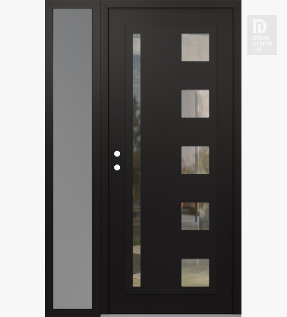 Modern Steel Front Door Diamond C3 50" x 80" black/black clear Glass Panel black RHI with Sidelite frosted Glass