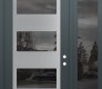 Modern Steel Front Door Diamond C2 52" x 96" anthracite/anthracite mirrored Glass Panel stainless steel LHI with Sidelite and Transom mirrored Glass