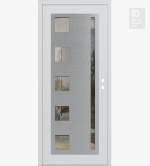 Modern Steel Front Door Diamond C3 36" x 80" white/white clear Glass Panel stainless steel LHI