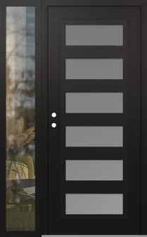 Diamond C9 52" x 80" black/white frosted Glass Panel black RHI with Sidelite clear Glass