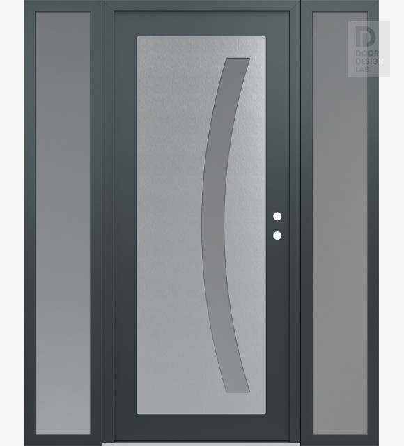 Modern Steel Front Door Diamond C4 64" x 80" anthracite/anthracite frosted Glass Panel stainless steel LHI with 2 Sidelites frosted Glass