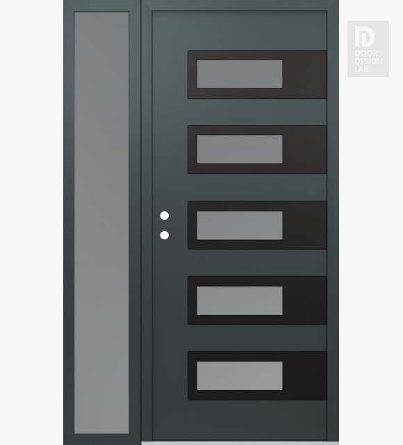 Modern Steel Front Door Diamond D3 48" x 80" anthracite/anthracite frosted Glass Panel black RHI with Sidelite frosted Glass