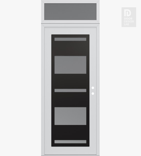 Modern Steel Front Door Diamond C10 36" x 96" white/white frosted Glass Panel black LHI with Transom frosted Glass