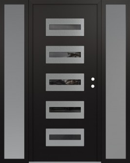 Diamond D4 64" x 80" black/black mirrored Glass Panel stainless steel LHI with 2 Sidelites frosted Glass