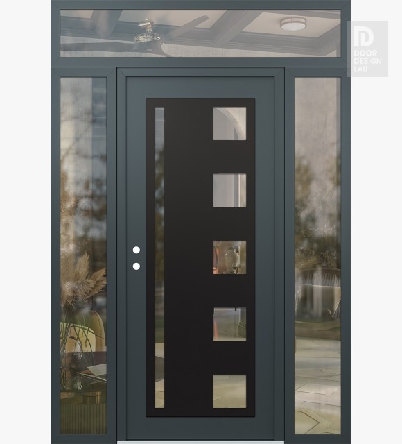 Modern Steel Front Door Diamond C3 60" x 96" anthracite/anthracite clear Glass Panel black RHI with 2 Sidelites and Transom clear Glass