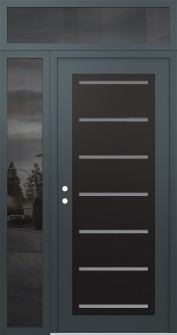 Diamond C11 50" x 96" anthracite/anthracite frosted Glass Panel black RHI with Sidelite and Transom mirrored Glass