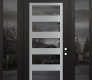 Modern Steel Front Door Diamond C9 64" x 96" black/black mirrored Glass Panel stainless steel LHI with 2 Sidelites and Transom mirrored Glass