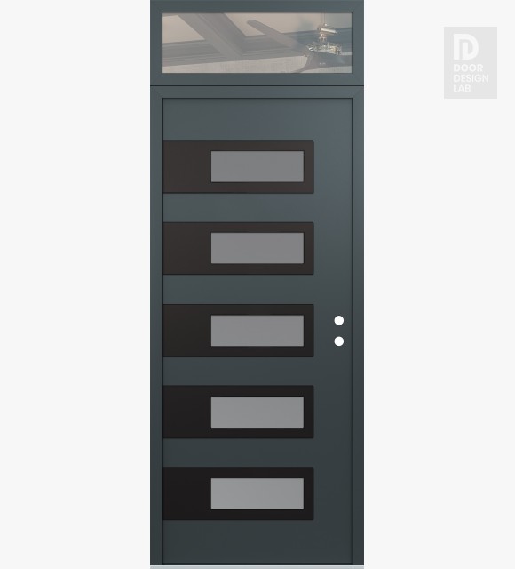 Modern Steel Front Door Diamond D3 36" x 96" anthracite/anthracite frosted Glass Panel black LHI with Transom clear Glass