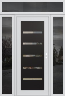 Diamond C7 60" x 96" white/white clear Glass Panel black LHI with 2 Sidelites and Transom mirrored Glass
