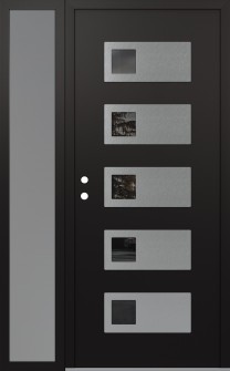 Diamond D2 52" x 80" black/black mirrored Glass Panel stainless steel RHI with Sidelite frosted Glass