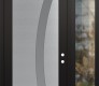 Modern Steel Front Door Diamond C4 48" x 96" black/white frosted Glass Panel stainless steel LHI with Sidelite and Transom clear Glass