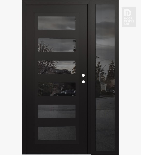 Modern Steel Front Door Diamond C9 52" x 80" black/black mirrored Glass Panel black LHI with Sidelite mirrored Glass