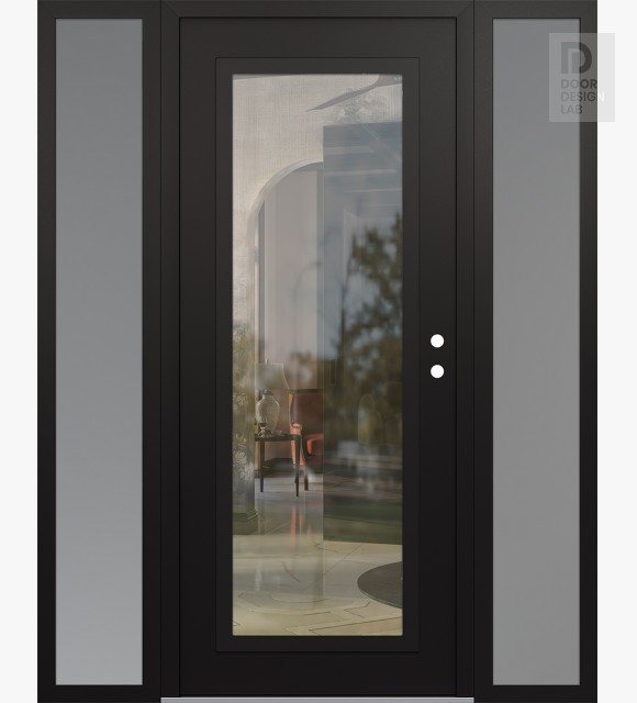 Modern Steel Front Door Diamond C1 64" x 80" black/black clear Glass Panel black LHI with 2 Sidelites frosted Glass
