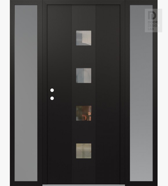 Modern Steel Front Door DIAMOND A12 68" X 80" BLACK/BLACK CLEAR GLASS PANEL BLACK RHI WITH 2 SIDELITES FROSTED GLASS