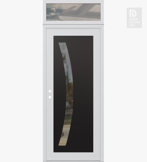 Modern Steel Front Door Diamond C4 36" x 96" white/white clear Glass Panel black RHI with Transom clear Glass