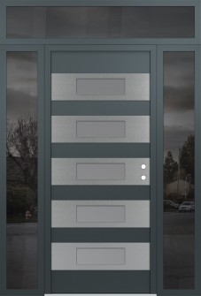 Diamond D5 64" x 96" anthracite/anthracite frosted Glass Panel stainless steel LHI with 2 Sidelites and Transom mirrored Glass