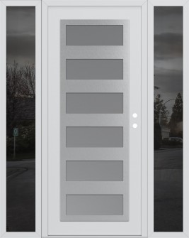 Diamond C9 68" x 80" white/white frosted Glass Panel stainless steel LHI with 2 Sidelites mirrored Glass