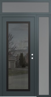 Diamond C1 48" x 96" anthracite/anthracite mirrored Glass Panel black LHI with Sidelite and Transom frosted Glass