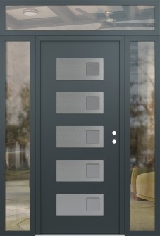 Diamond D2 60" x 96" anthracite/anthracite frosted Glass Panel stainless steel LHI with 2 Sidelites and Transom clear Glass