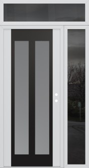 Diamond C14 52" x 96" white/white frosted Glass Panel black LHI with Sidelite and Transom mirrored Glass