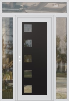 Diamond C5 68" x 96" white/white clear Glass Panel black RHI with 2 Sidelites and Transom clear Glass