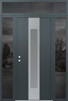 DIAMOND A1 64" X 96" ANTHRACITE/ANTHRACITE FROSTED GLASS PANEL STAINLESS STEEL RHI WITH 2 SIDELITES AND TRANSOM MIRRORED GLASS