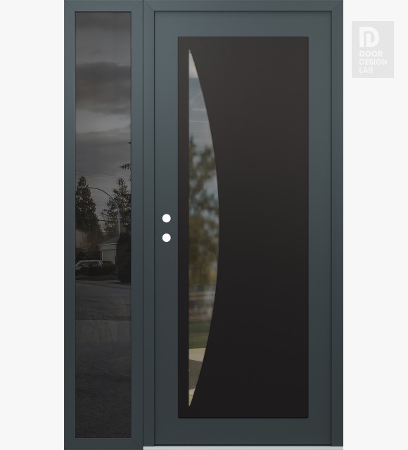 Modern Steel Front Door Diamond C13 48" x 80" anthracite/anthracite clear Glass Panel black RHI with Sidelite mirrored Glass