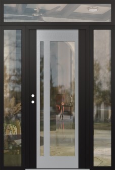 Diamond C15 64" x 96" black/black clear Glass Panel stainless steel RHI with 2 Sidelites and Transom clear Glass
