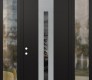 Modern Steel Front Door DIAMOND A2 64" X 96" BLACK/BLACK MIRRORED GLASS PANEL STAINLESS STEEL RHI WITH 2 SIDELITES AND TRANSOM CLEAR GLASS