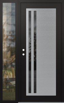 Diamond C6 48" x 80" black/black mirrored Glass Panel stainless steel RHI with Sidelite clear Glass