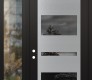 Modern Steel Front Door Diamond C10 48" x 96" black/black mirrored Glass Panel stainless steel RHI with Sidelite and Transom clear Glass