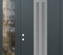 Modern Steel Front Door DIAMOND A8 48" X 96" ANTHRACITE/ANTHRACITE FROSTED GLASS PANEL STAINLESS STEEL RHI WITH SIDELITE AND TRANSOM CLEAR GLASS