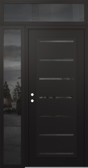 Diamond C11 50" x 96" black/black mirrored Glass Panel black RHI with Sidelite and Transom mirrored Glass