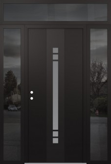 DIAMOND A4 68" X 96" BLACK/WHITE FROSTED GLASS PANEL BLACK RHI WITH 2 SIDELITES AND TRANSOM MIRRORED GLASS