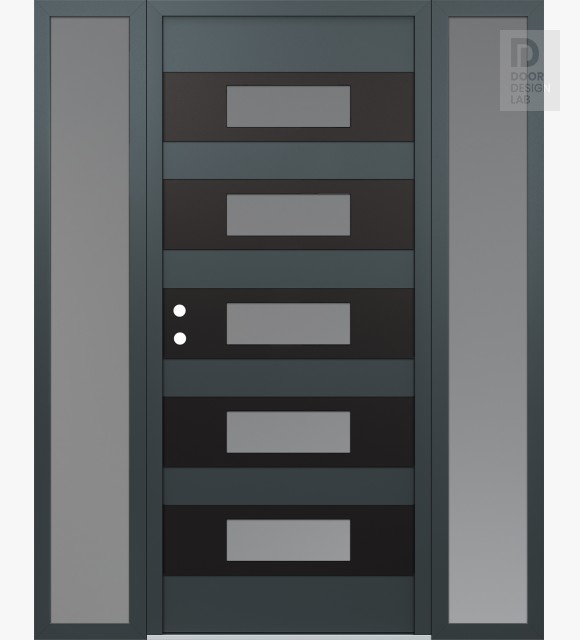 Modern Steel Front Door Diamond D5 60" x 80" anthracite/anthracite frosted Glass Panel black RHI with 2 Sidelites frosted Glass