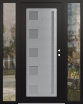 Diamond C3 64" x 80" black/white frosted Glass Panel stainless steel LHI with 2 Sidelites clear Glass
