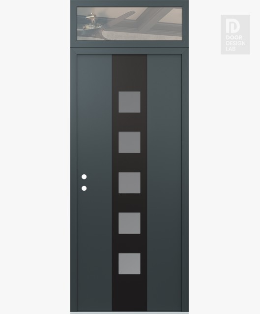 Modern Steel Front Door DIAMOND A13 36" X 96" ANTHRACITE/ANTHRACITE FROSTED GLASS PANEL BLACK RHI WITH TRANSOM CLEAR GLASS