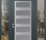 Modern Steel Front Door Diamond C9 68" x 96" anthracite/anthracite frosted Glass Panel stainless steel RHI with 2 Sidelites and Transom clear Glass