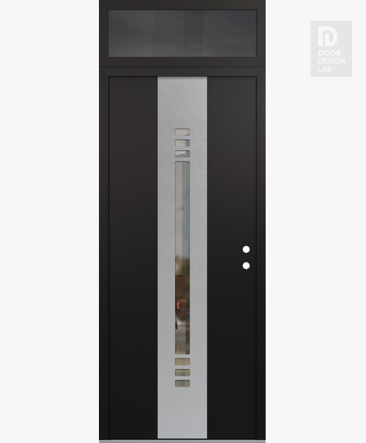 Modern Steel Front Door DIAMOND A5 36" X 96" BLACK/BLACK CLEAR GLASS PANEL STAINLESS STEEL LHI WITH TRANSOM MIRRORED GLASS