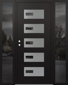 Diamond D7 64" x 80" black/black mirrored Glass Panel stainless steel RHI with 2 Sidelites mirrored Glass