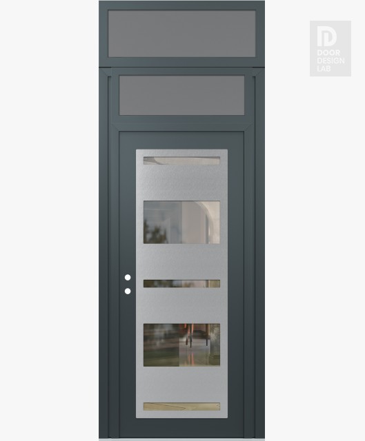 Modern Steel Front Door Diamond C10 36" x 96" anthracite/anthracite clear Glass Panel stainless steel RHI with Transom frosted Glass