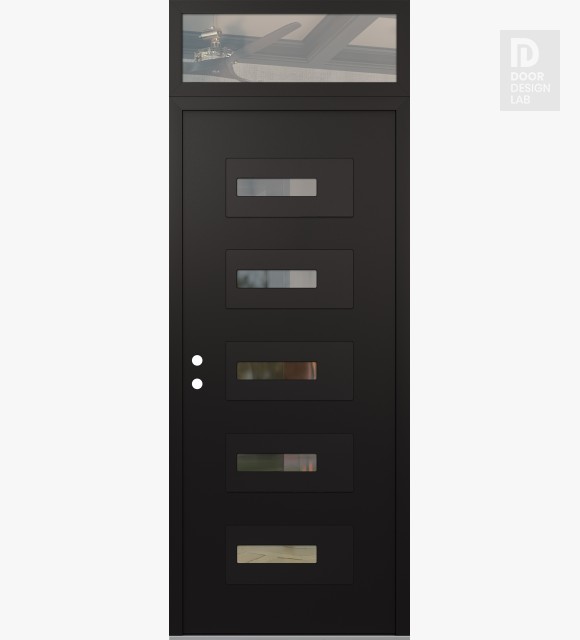 Modern Steel Front Door Diamond D6 36" x 96" black/black clear Glass Panel black RHI with Transom clear Glass