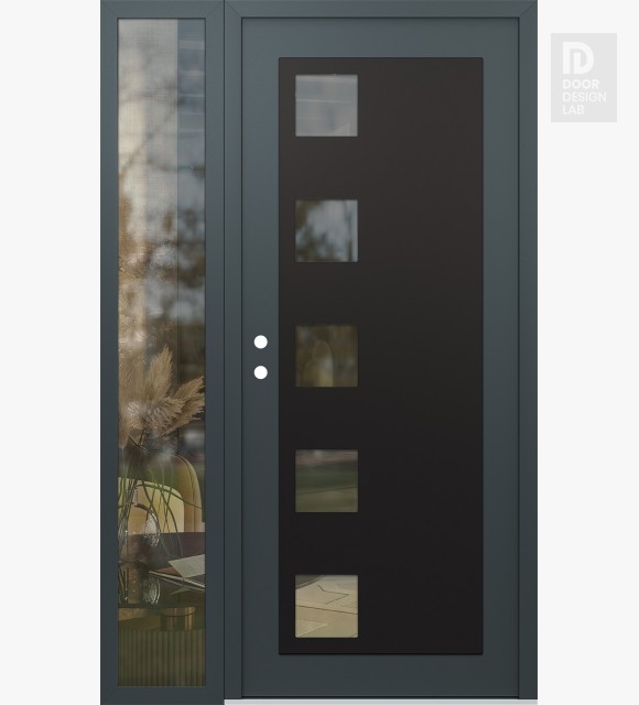 Modern Steel Front Door Diamond C5 50" x 80" anthracite/anthracite clear Glass Panel black RHI with Sidelite clear Glass