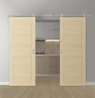 DOUBLE BARN DOOR LOUVER LOIRE ASH 36" X 80" X 1 3/4" STAINLESS STEEL HARDWARE