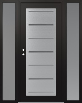 Diamond C11 68" x 80" black/white frosted Glass Panel stainless steel RHI with 2 Sidelites frosted Glass