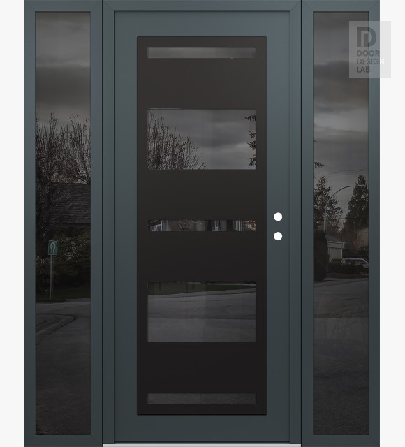 Modern Steel Front Door Diamond C10 60" x 80" anthracite/anthracite mirrored Glass Panel black LHI with 2 Sidelites mirrored Glass