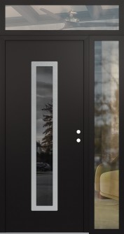 DIAMOND A11 50" X 96" BLACK/BLACK MIRRORED GLASS PANEL STAINLESS STEEL LHI WITH SIDELITE AND TRANSOM CLEAR GLASS