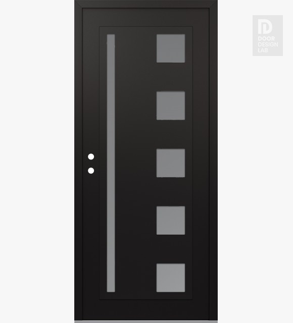Modern Steel Front Door Diamond C3 36" x 80" black/white frosted Glass Panel black RHI